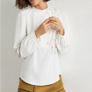 BCBGMaxAzria White Long Sleeve Tie Front Silk Blouse